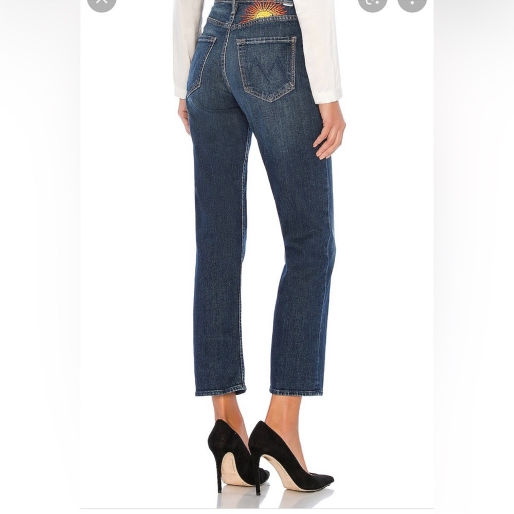 MOTHER Dark Blue Cropped Jeans with Vibrant Detail
